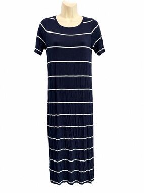 LOFT Navy and White Striped Maxi Dress